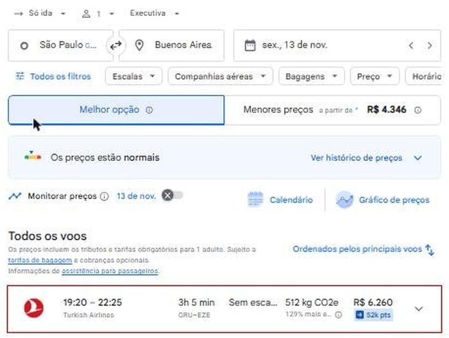 Google Flights GRU-EZE